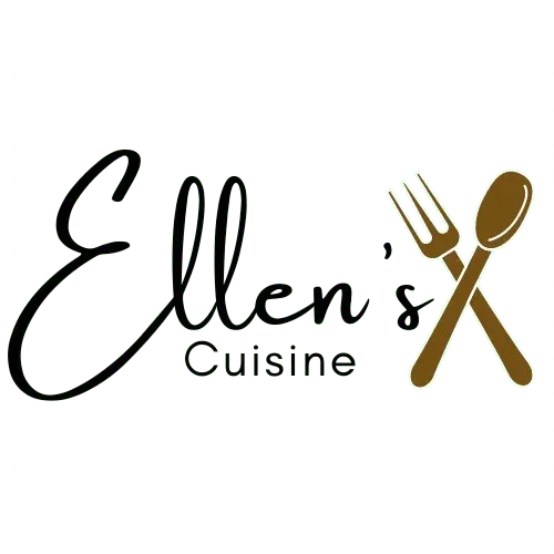 Ellen's Cuisine Logo in Black letters and brown cutlery