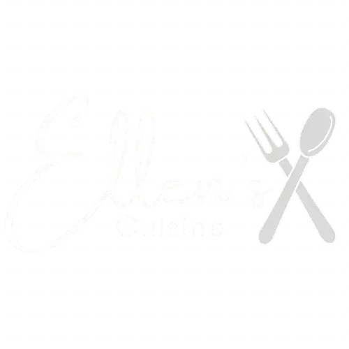 Ellen's Cuisine Logo in Black letters and brown cutlery